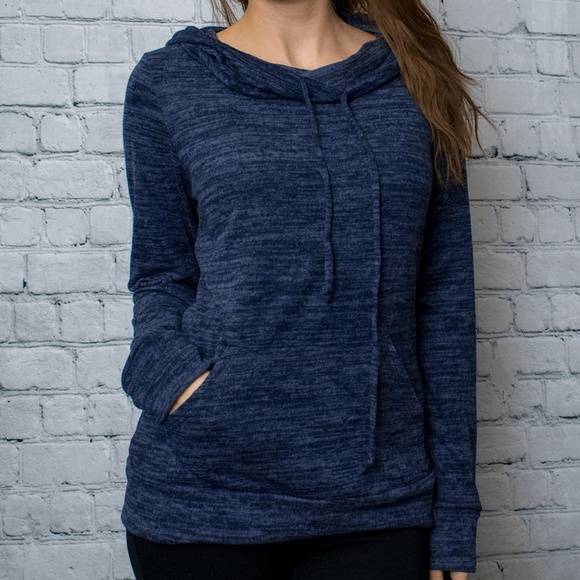 Vanille Style Tops - Last❗Navy Funnel Neck Hoodie